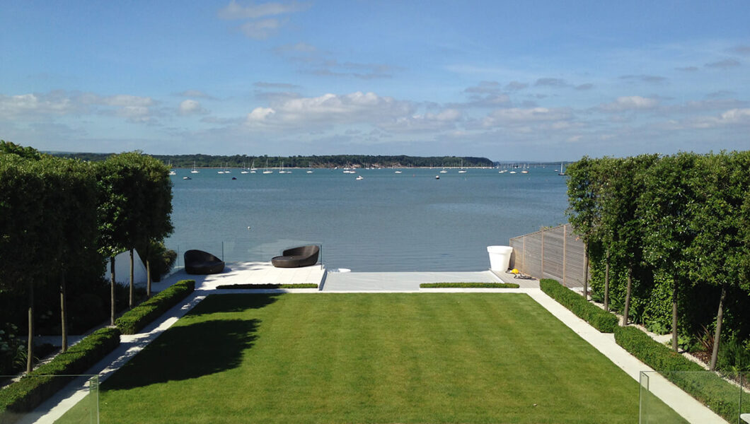 Garden design looking over Poole Harbour