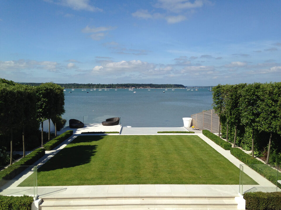 Garden design looking over Poole Harbour