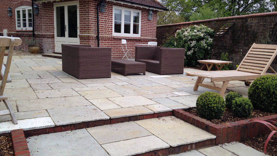 Paved patio with seating