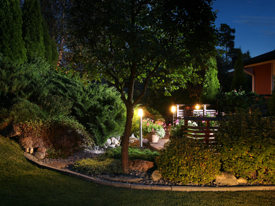 Landscape garden lighting scene